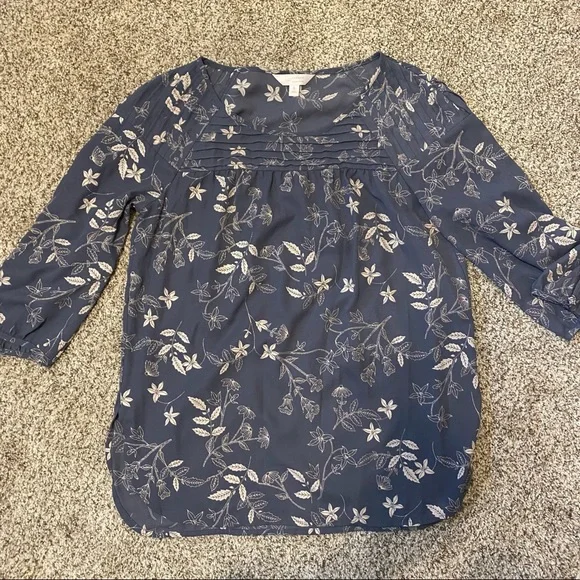 ❌ [SOLD] Lauren Conrad | Floral Peasant 3/4 Sleeve Blouse | Blue - Picture 7 of 8